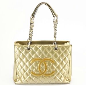 Chanel Gold Quilted Shoulder Bag with Chain Straps
